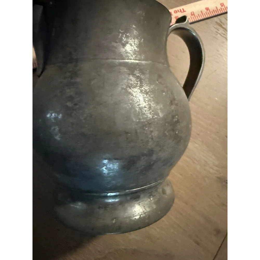 Vintage Pewter Style Metal Pitcher Rustic Farmhouse Decorative Jug 6 Inch Gray